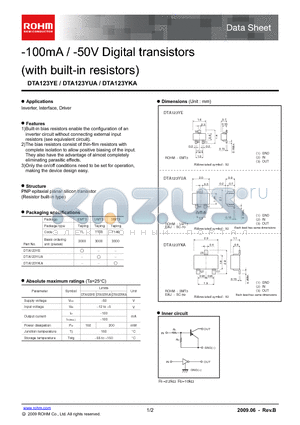 DTA123YKA datasheet - -100mA / -50V Digital transistors (with built-in resistors)