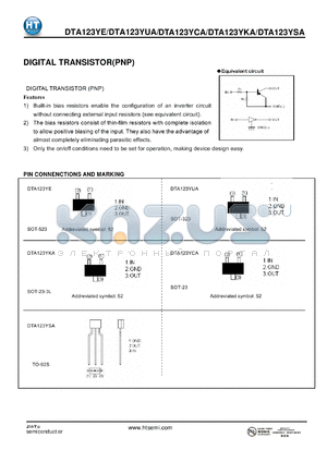 DTA123YKA datasheet - DIGITAL TRANSISTOR(PNP)