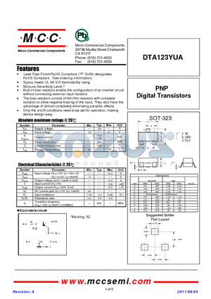 DTA123YUA datasheet - PNP Digital Transistors