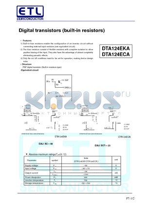 DTA124ECA datasheet - Digital transistors (built-in resistors)
