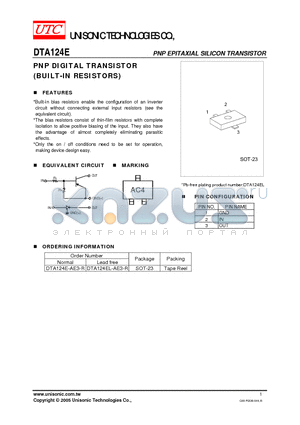 DTA124E datasheet - PNP DIGITAL TRANSISTOR (BUILT-IN RESISTORS)