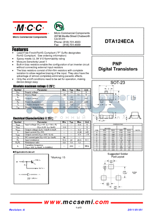 DTA124ECA datasheet - PNP Digital Transistors
