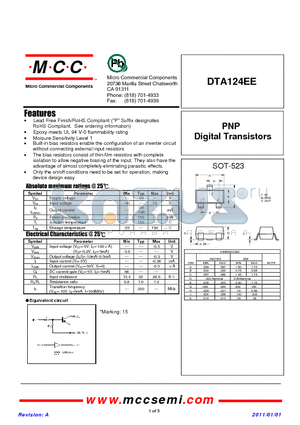 DTA124EE datasheet - PNP Digital Transistors