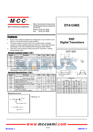 DTA124EE datasheet - PNP Digital Transistors