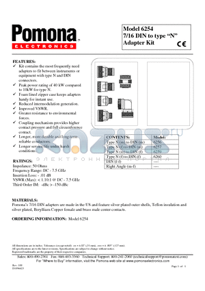 6254 datasheet - 7/16 DIN to type N Adapter Kit