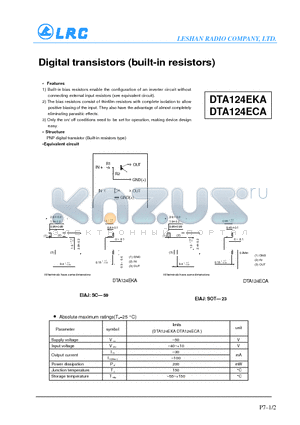 DTA124EKA datasheet - Digital transistors(built-in resistors)