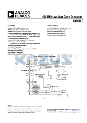AD9540PCB datasheet - 655 MHz Low Jitter Clock Generator