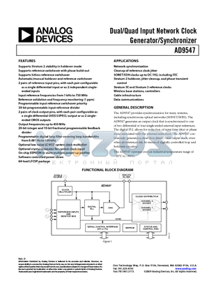 AD9547/PCBZ datasheet - Dual/Quad Input Network Clock Generator/Synchronizer