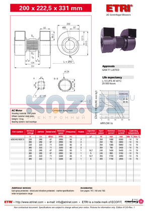 625CHK216DC13 datasheet - AC Centrifugal Blowers