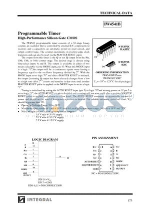 IW4541BD datasheet - Programmable Timer High-Performance Silicon-Gate CMOS