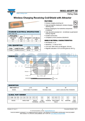 IWAS-4832FF-50 datasheet - Wireless Charging Receiving Coil/Shield with Attractor