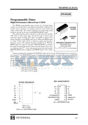 IW4541BN datasheet - Programmable Timer High-Performance Silicon-Gate CMOS