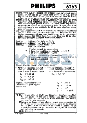 6263 datasheet - PENCIL TYPE U.H.F. MEDIUM-MU TRIODE