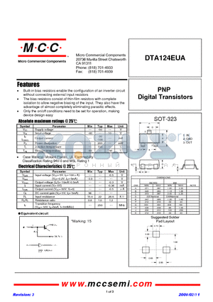 DTA124EUA datasheet - PNP Digital Transistors