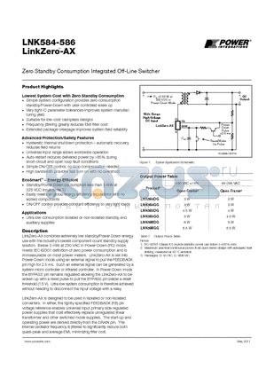 LNK584 datasheet - Zero Standby Consumption Integrated Off-Line Switcher