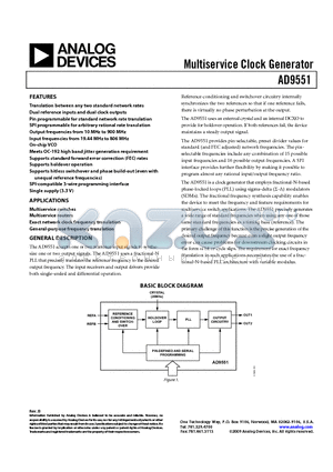 AD9551BCPZ-REEL7 datasheet - Multiservice Clock Generator