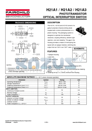 H21A1 datasheet - PHOTOTRANSISTOR OPTICAL INTERRUPTER SWITCH