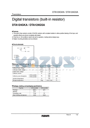 DTA124GKA datasheet - Digital transistors (built-in resistor)