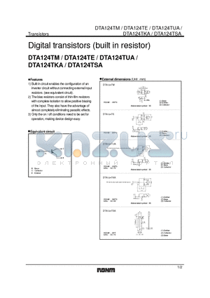 DTA124TE datasheet - Digital transistors (built in resistor)