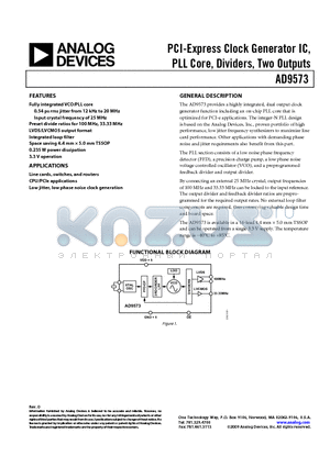 AD9573ARUZ datasheet - PCI-Express Clock Generator IC, PLL Core, Dividers, Two Outputs