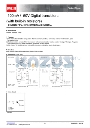 DTA124TE_09 datasheet - -100mA / -50V Digital transistors (with built-in resistors)