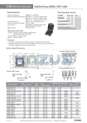 IC280-196-126 datasheet - Ball Grid Array (FBGA / CSP / LGA)