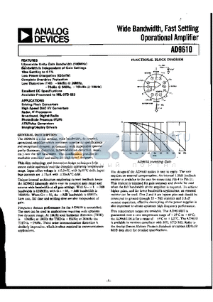 AD9610TH/883B datasheet - Wide Bandwidth, Fast Settling Operational Amplifier