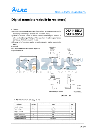 DTA143ECA datasheet - Digital transistors(built-in resistors)