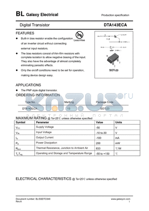 DTA143ECA datasheet - Digital Transistor