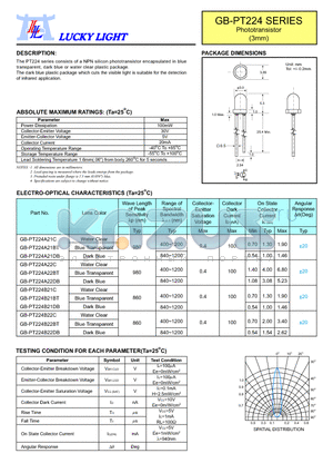GB-PT224A21BT datasheet - Phototransistor (3mm)