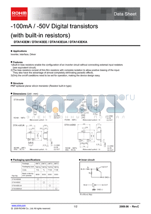 DTA143EE datasheet - -100mA / -50V Digital transistors (with built-in resistors)