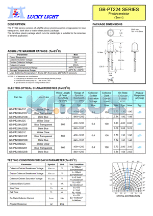 GB-PT224A22C datasheet - Phototransistor (3mm)