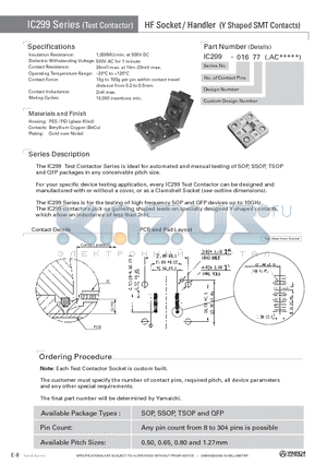 IC299-01677 datasheet - HF Socket / Handler (Y Shaped SMT Contacts)