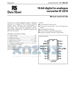 IC3410 datasheet - 10-bit digital to analogue converter IC 3410