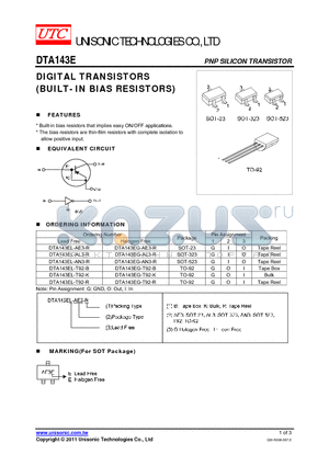 DTA143EG-AL3-R datasheet - DIGITAL TRANSISTORS