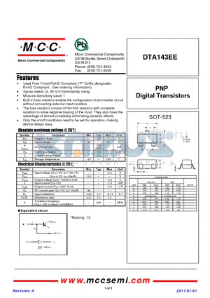 DTA143EE_11 datasheet - PNP Digital Transistors