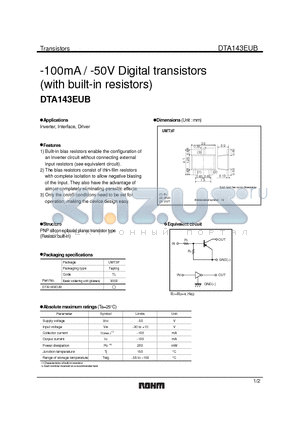 DTA143EUB datasheet - -100mA / -50V Digital transistors
