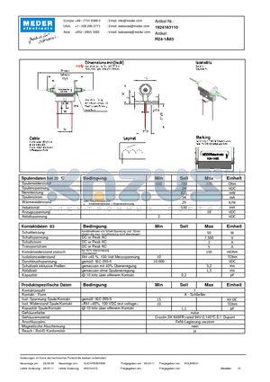 H24-1A83_DE datasheet - (deutsch) H Reed Relay