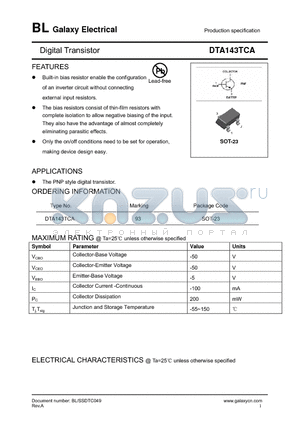 DTA143TCA datasheet - Digital Transistor