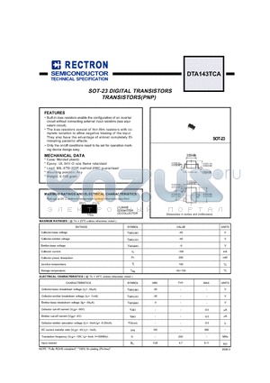 DTA143TCA datasheet - SOT-23 DIGITAL TRANSISTORS TRANSISTORS(PNP)