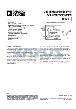 AD9660 datasheet - 200 MHz Laser Diode Driver with Light Power Control
