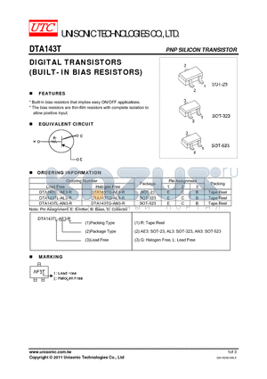 DTA143TG-AE3-R datasheet - DIGITAL TRANSISTORS