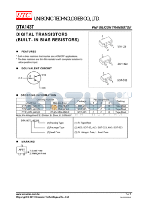 DTA143TG-AL3-R datasheet - DIGITAL TRANSISTORS