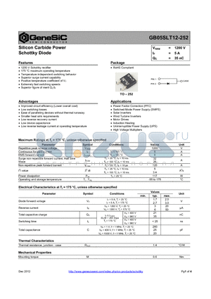 GB05SLT12-252 datasheet - Silicon Carbide Power Schottky Diode