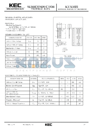 KTA1021 datasheet - EPITAXIAL PLANAR PNP TRANSISTOR (GENERAL PURPOSE, SWITCHING)