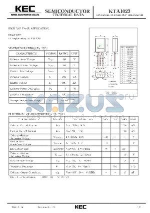 KTA1023 datasheet - EPITAXIAL PLANAR PNP TRANSISTOR (HIGH VOLTAGE)