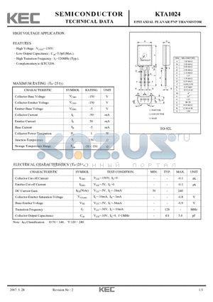 KTA1024_07 datasheet - EPITAXIAL PLANAR PNP TRANSISTOR