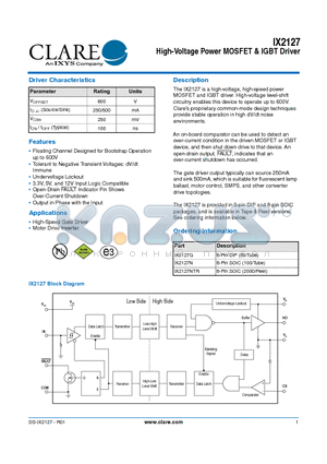 IX2127 datasheet - High-Voltage Power MOSFET & IGBT Driver