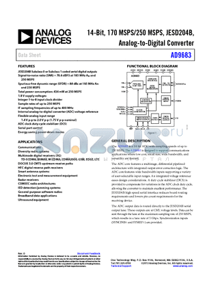 AD9683 datasheet - 14-Bit, 170 MSPS/250 MSPS, JESD204B, Analog-to-Digital Converter