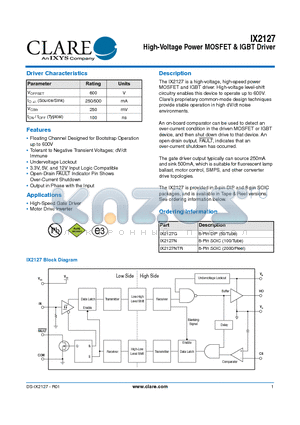 IX2127N datasheet - High-Voltage Power MOSFET & IGBT Driver